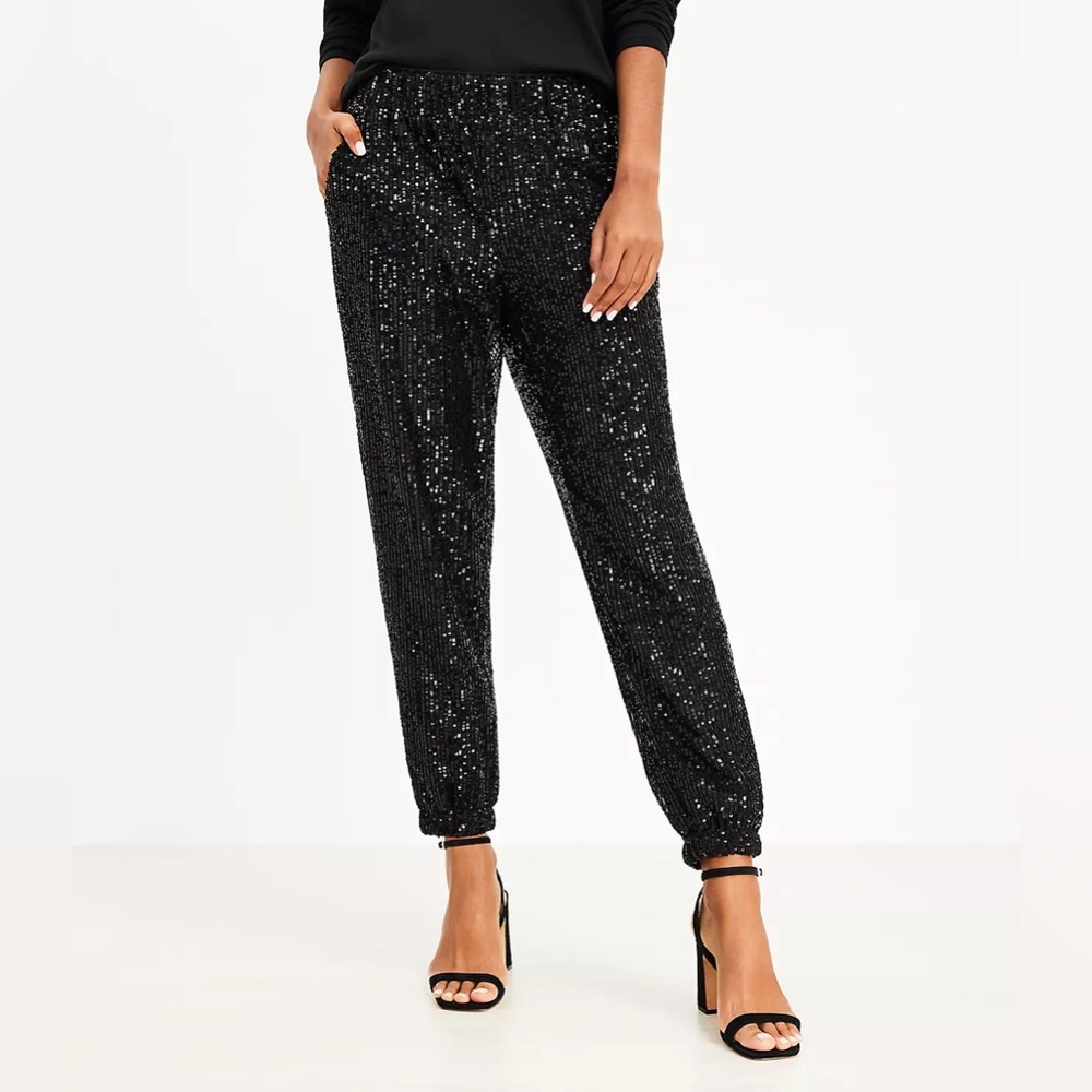 Ann Taylor LOFT Sequin Black Jogger Pants